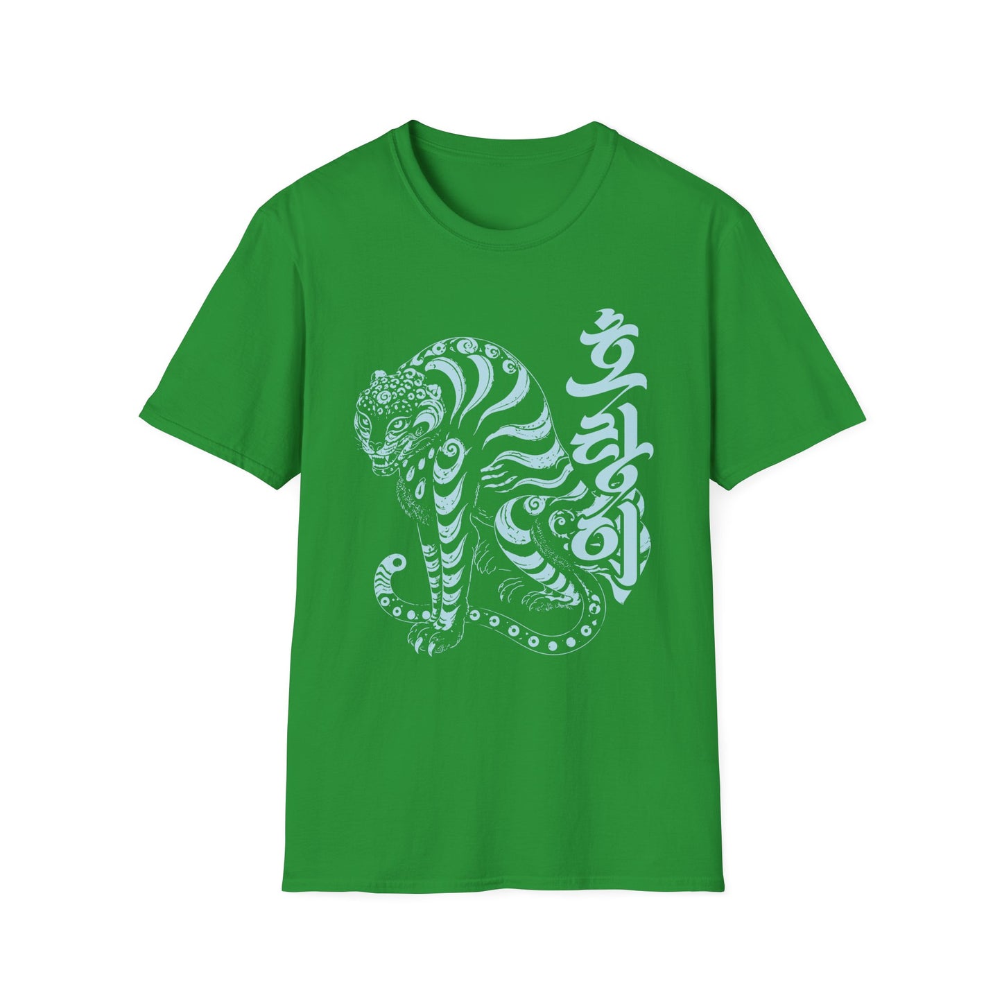 Korean Tiger Graphic T‑Shirt — Stylized Blue Tiger with Hangul Accent
