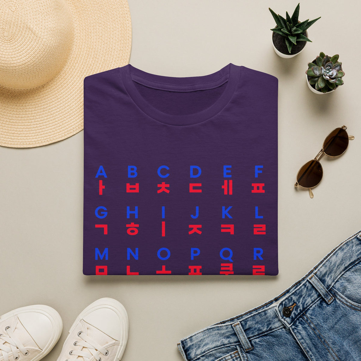 Korean-English Alphabet Grid T-Shirt — Hangul & Latin Letter Chart Tee