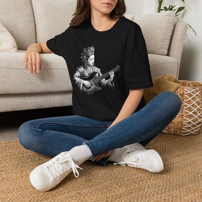 Queen Guitarist T‑Shirt — Regal Woman Playing Electric Guitar Tee