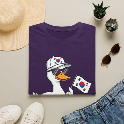 Korean Flag Duck T-Shirt — Cute Sunglasses Duck Holding South Korea Flag