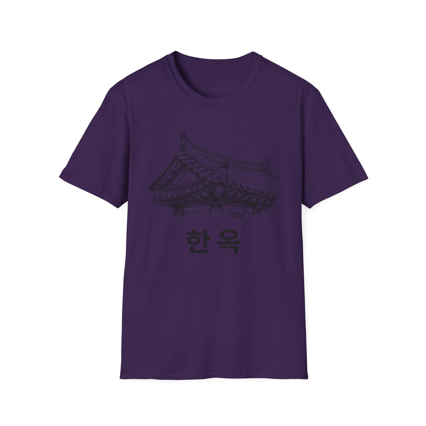 T-Shirt — Hanok Roof Sketch Tee with '한옥' Korean Heritage Design
