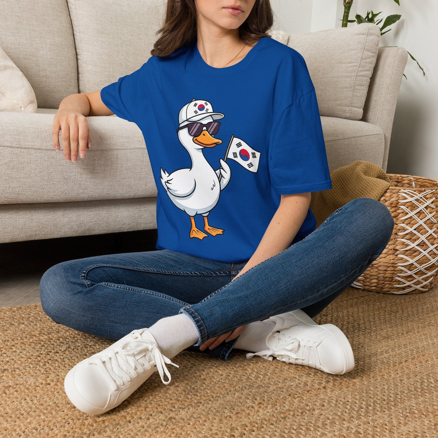 Korean Flag Duck T-Shirt — Cute Sunglasses Duck Holding South Korea Flag