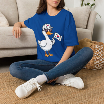 Korean Flag Duck T-Shirt — Cute Sunglasses Duck Holding South Korea Flag