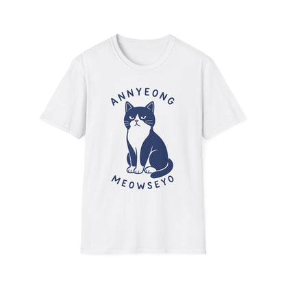 Annyeong Cat T-Shirt — Cute Korean Greeting Cat Graphic Tee ("Annyeong Meowseyo")