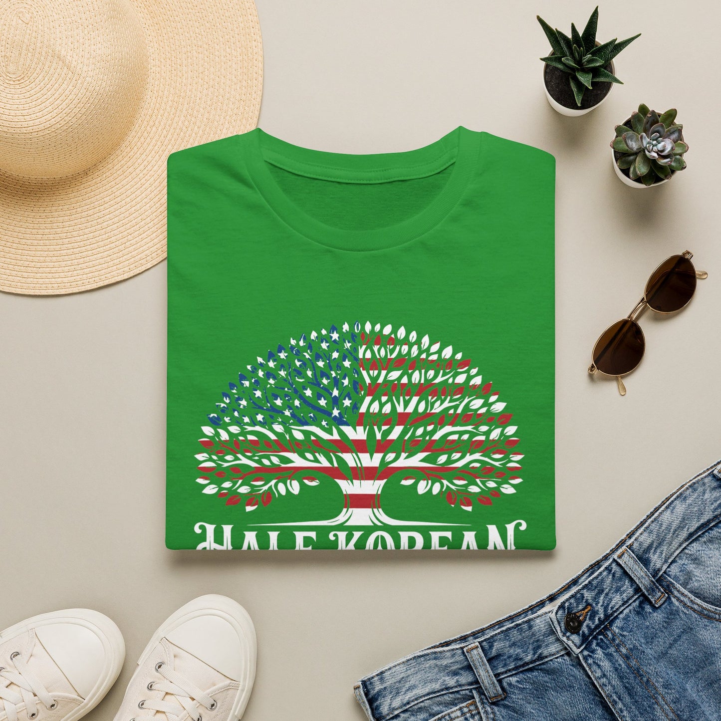 Half Korean T-Shirt — 'Half Korean Is Better Than No Korean' Patriotic USA & Korea Tree Design