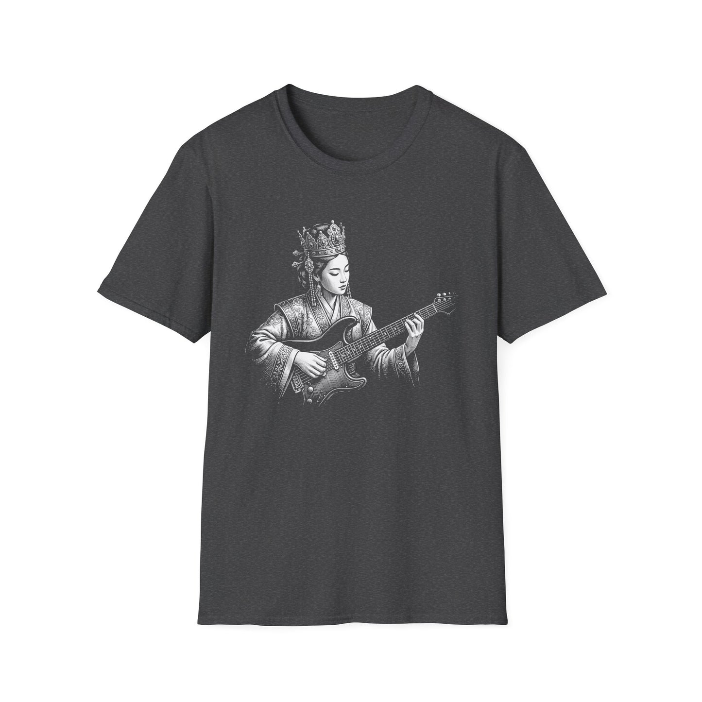 Queen Guitarist T‑Shirt — Regal Woman Playing Electric Guitar Tee