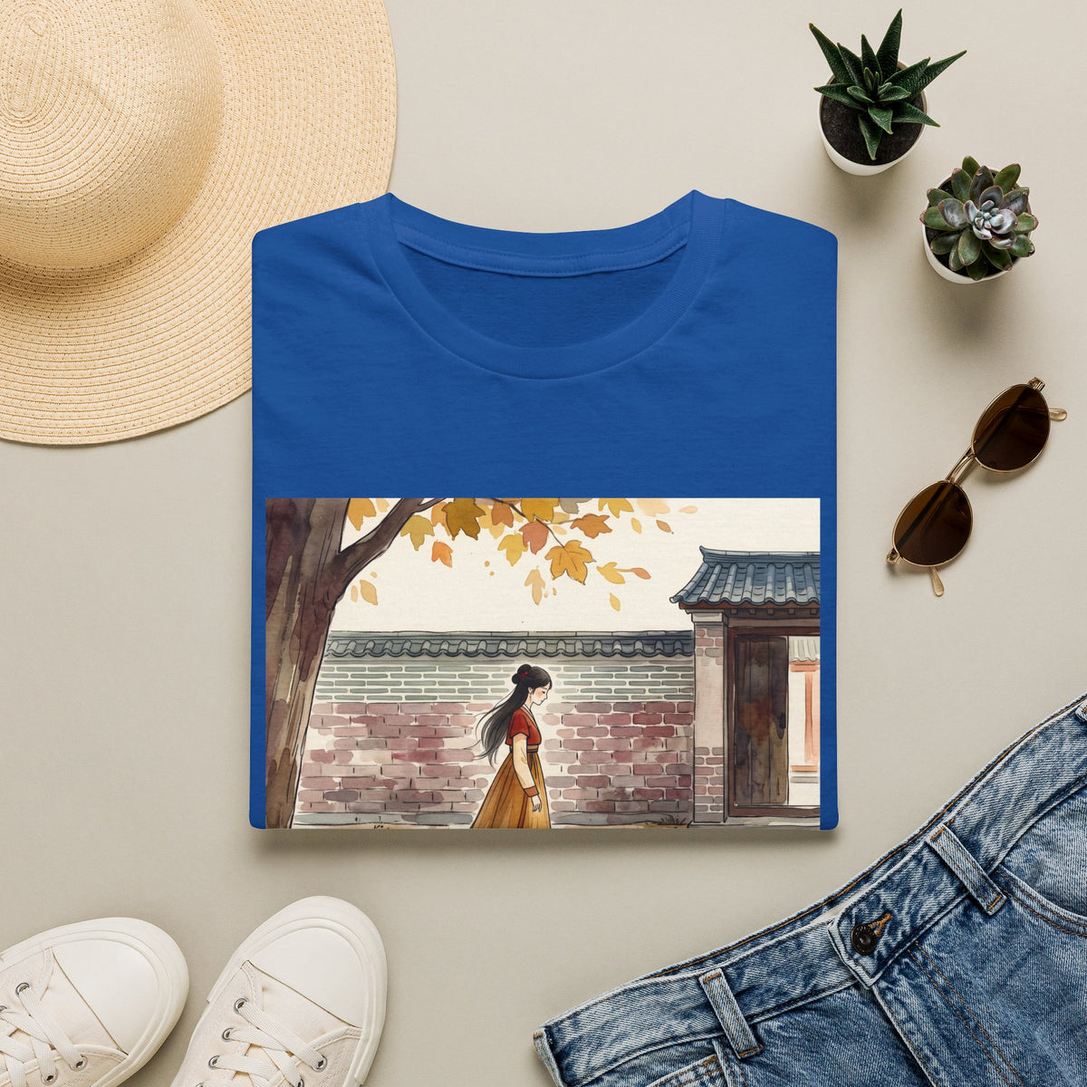 Autumn Stroll Tee — Woman in Traditional Dress Illustration
