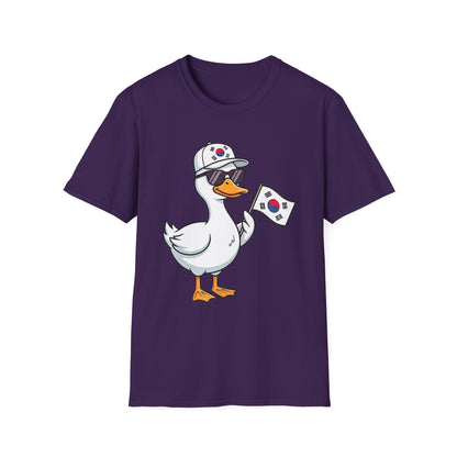 Korean Flag Duck T-Shirt — Cute Sunglasses Duck Holding South Korea Flag