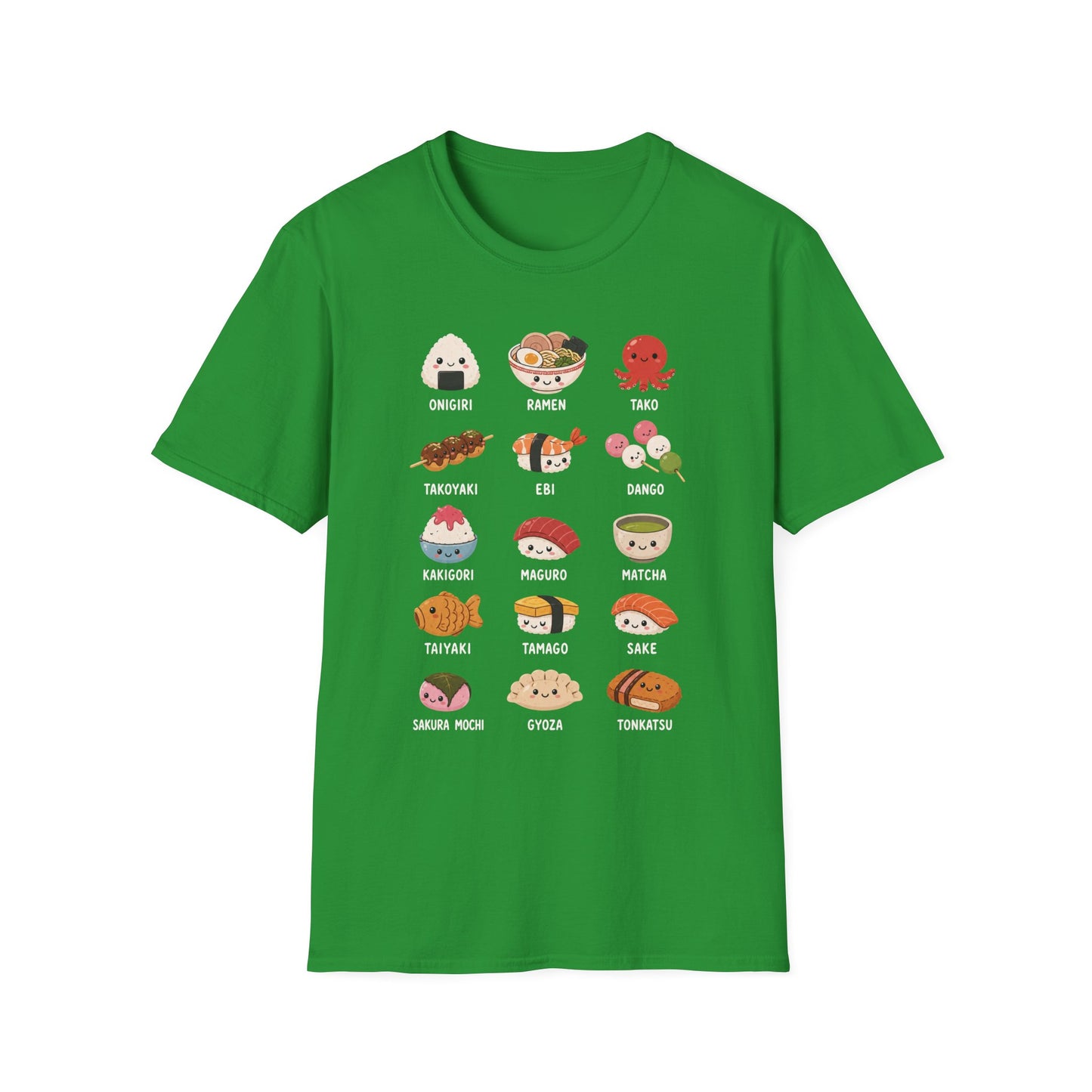 Kawaii Japanese Food Chart T-Shirt — Onigiri, Ramen, Takoyaki & More