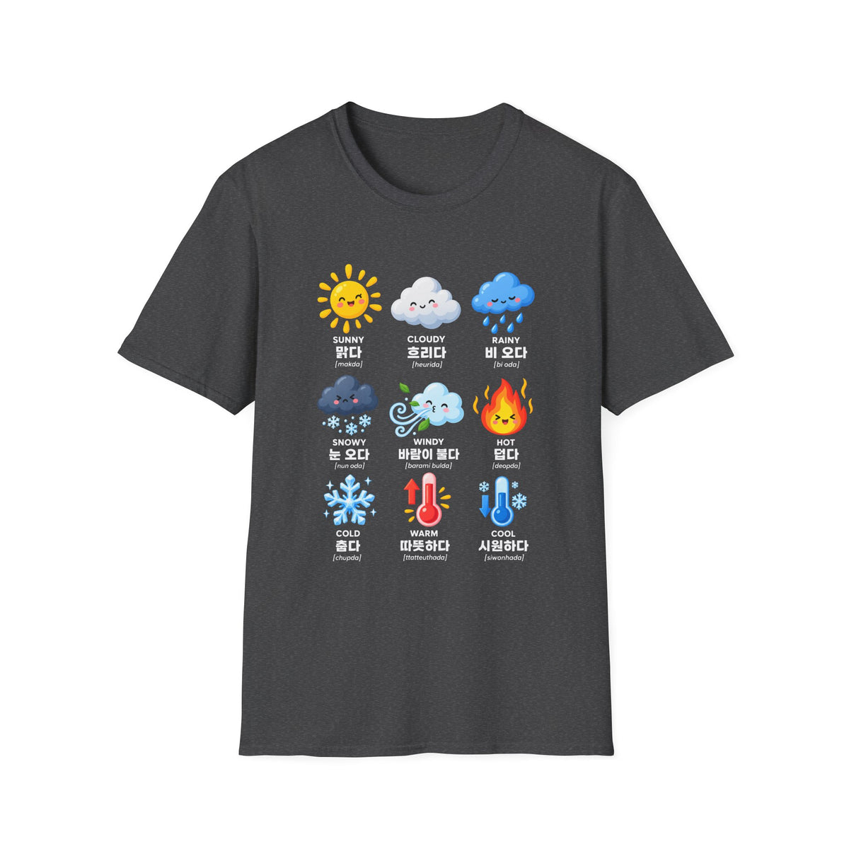 Weather Emoji Chart T-Shirt — Sunny Cloudy Rainy Korean Weather Icons
