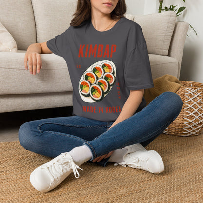 Kimbap T-Shirt — Retro Korean Food Graphic Tee ("KIMBAP" with Made in Korea Roll Art)