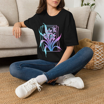 Floral Pastel Iris Tee — Botanical Purple & Teal Graphic T-Shirt