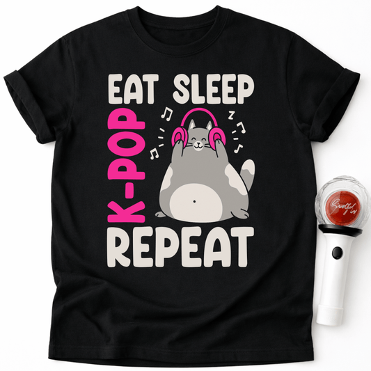EAT SLEEP K-POP CAT T-SHIRT
