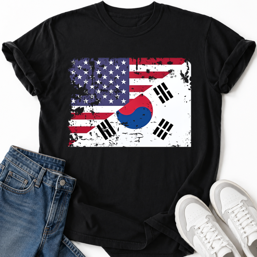 DISTRESSED KOREAN AMERICAN FLAG T-SHIRT