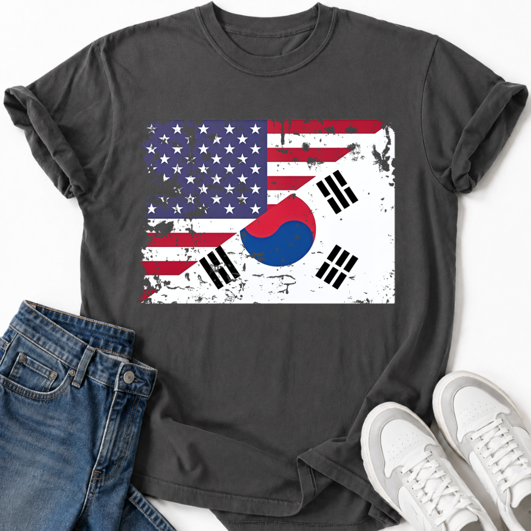 DISTRESSED KOREAN AMERICAN FLAG T-SHIRT