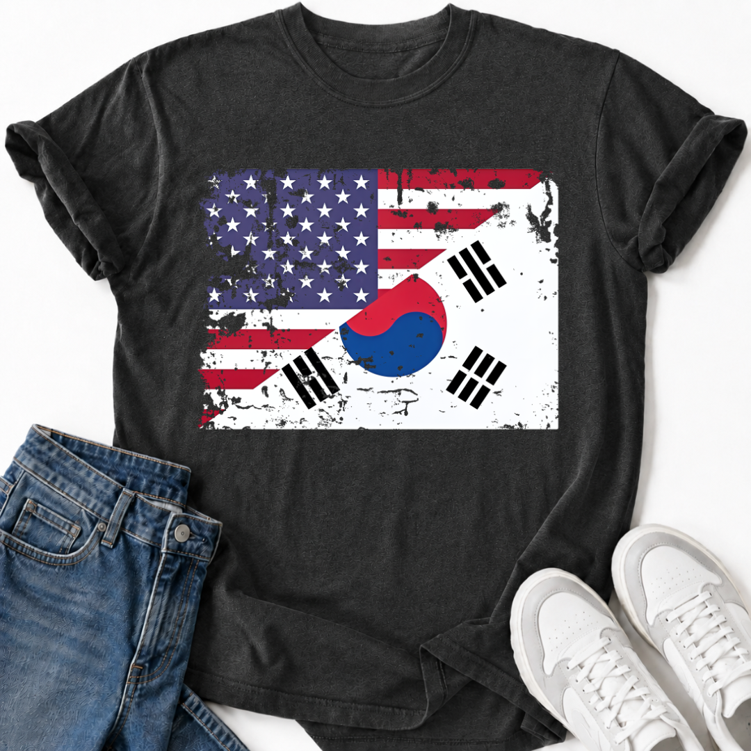 DISTRESSED KOREAN AMERICAN FLAG T-SHIRT