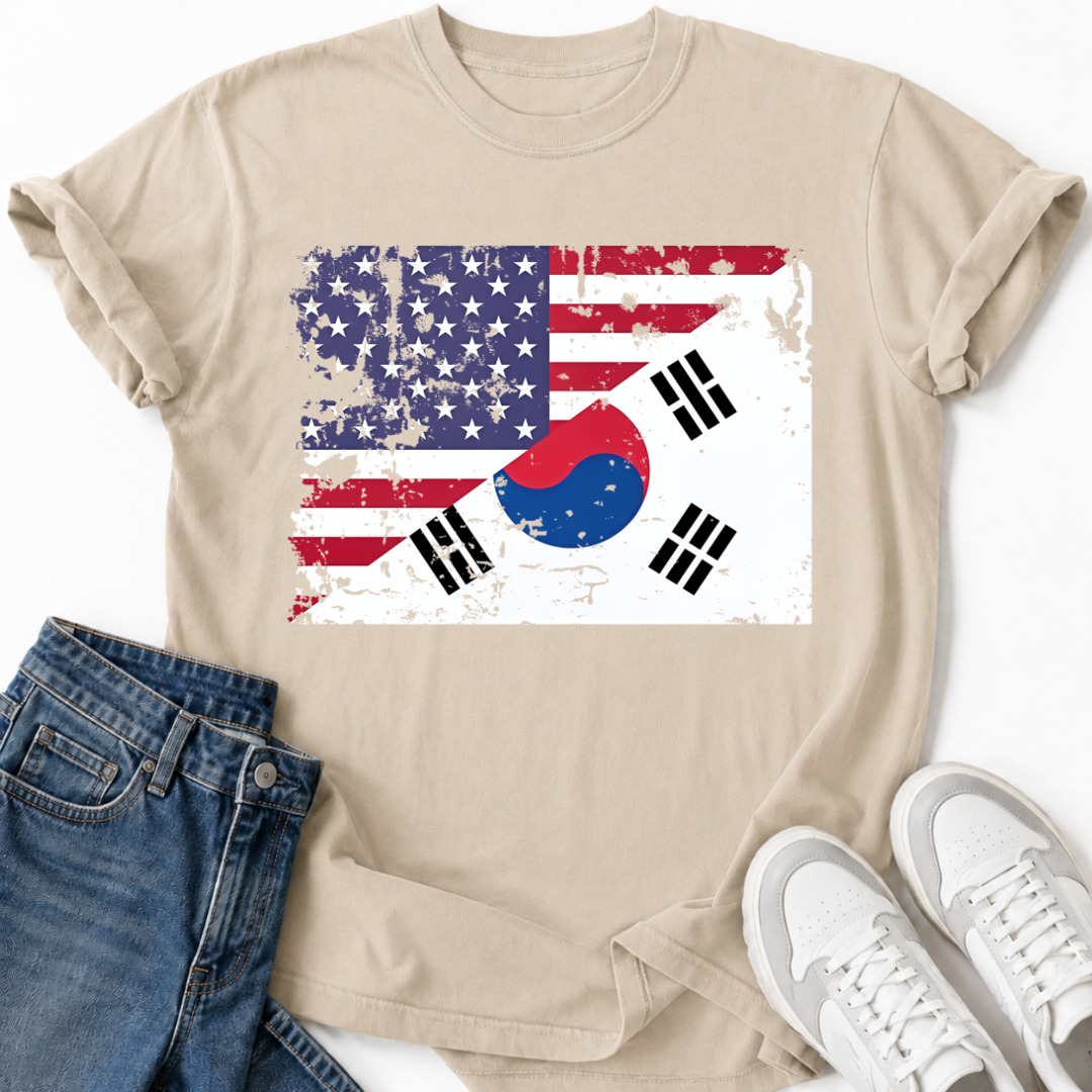 DISTRESSED KOREAN AMERICAN FLAG T-SHIRT