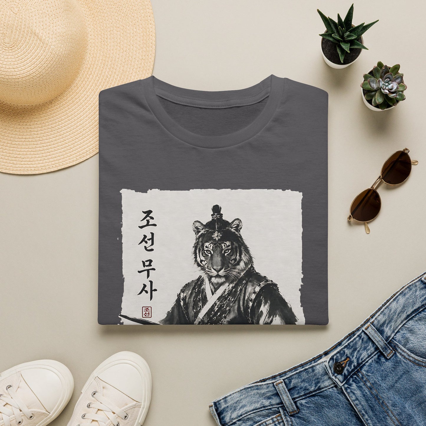 Tiger Warrior T‑Shirt – Korean Brush Art Samurai Design