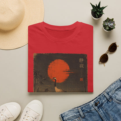 Crane & Red Sun T-Shirt — Japanese Vintage Sunset Tee