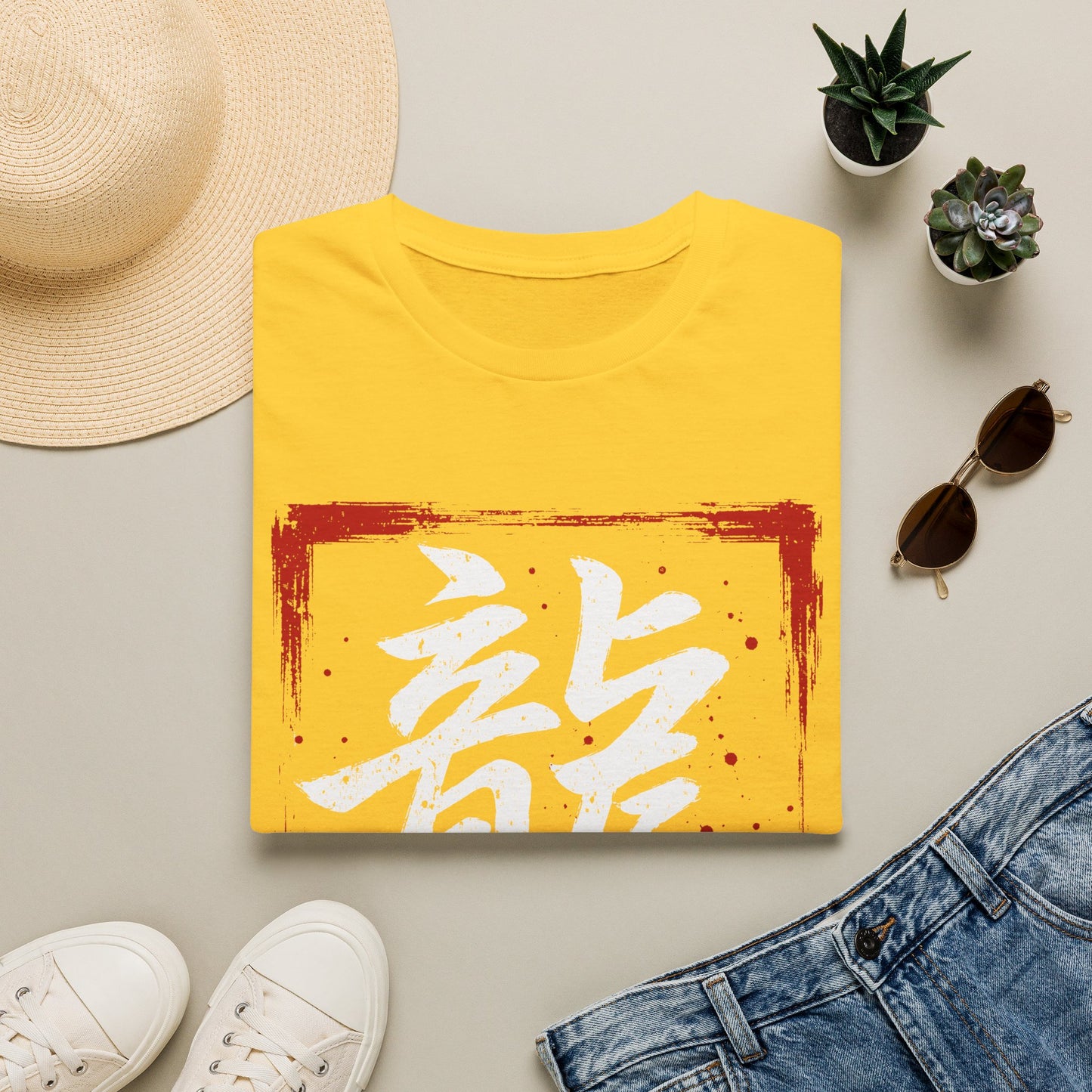 Dragon Kanji T-Shirt — Bold Red Stamp Japanese Calligraphy Tee