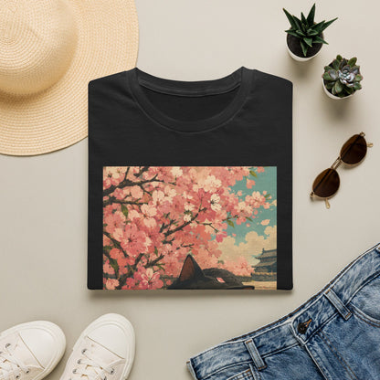 Cherry Blossom Cat T-Shirt — Cute Black Cat Under Sakura Scene