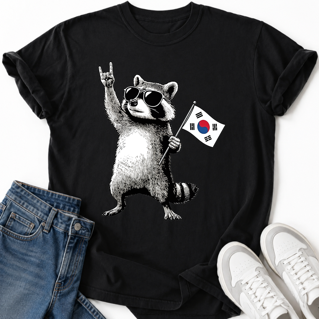 RACCOON KOREAN FLAG T-SHIRT