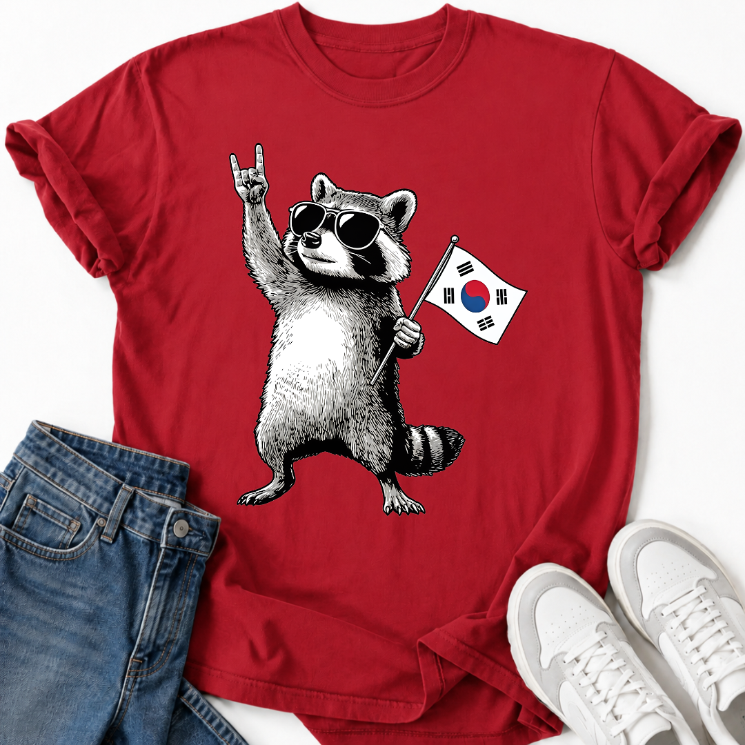 RACCOON KOREAN FLAG T-SHIRT