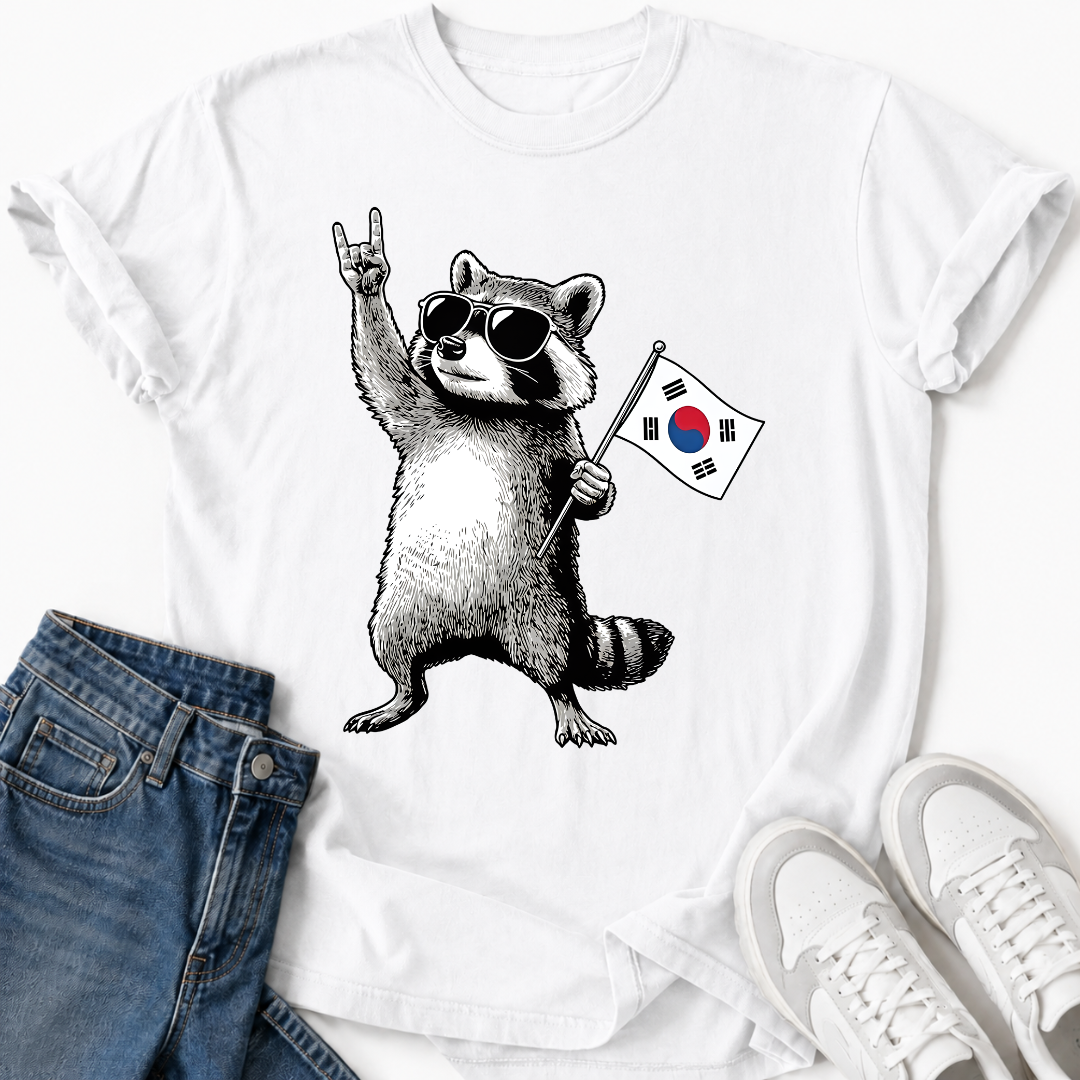 RACCOON KOREAN FLAG T-SHIRT