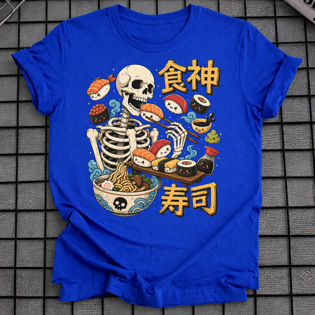 SKELETON EATING SUSHI T-SHIRT