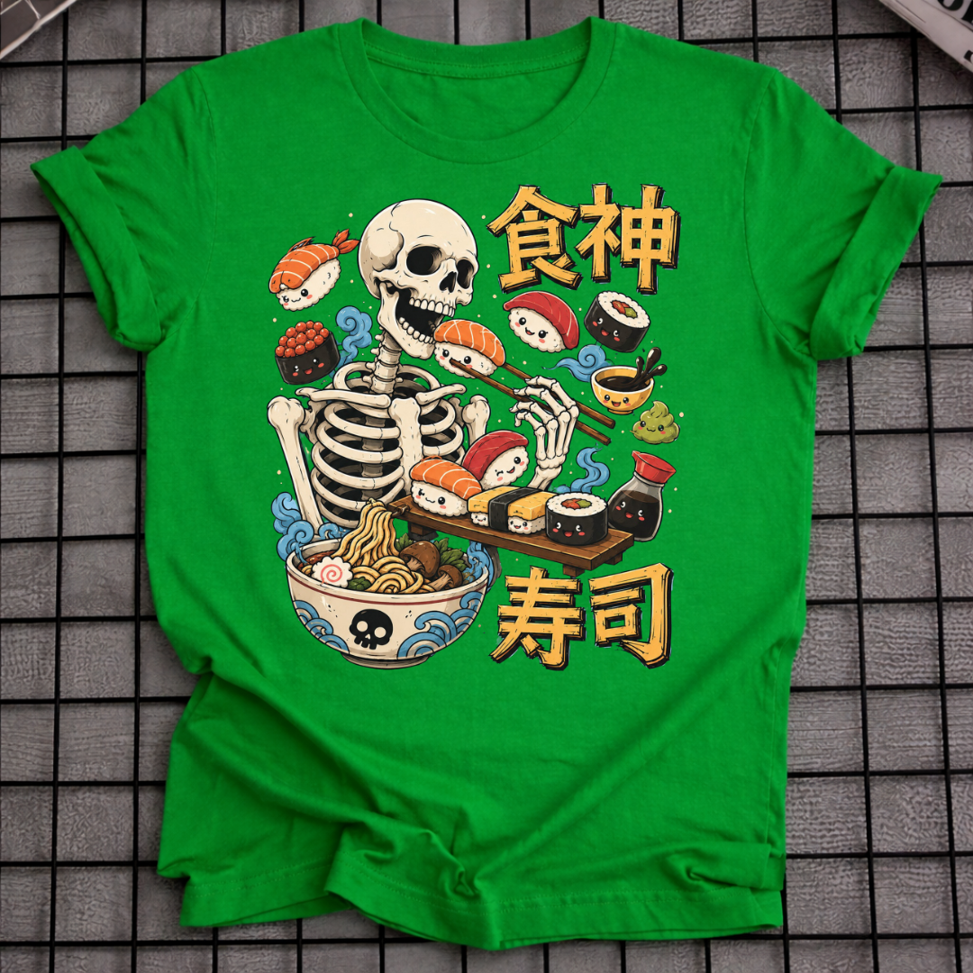 SKELETON EATING SUSHI T-SHIRT