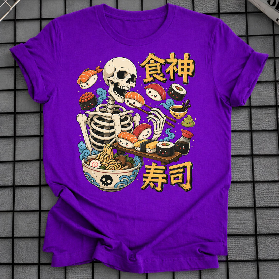 SKELETON EATING SUSHI T-SHIRT