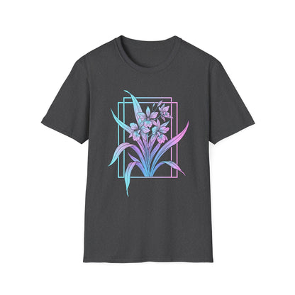 Floral Pastel Iris Tee — Botanical Purple & Teal Graphic T-Shirt
