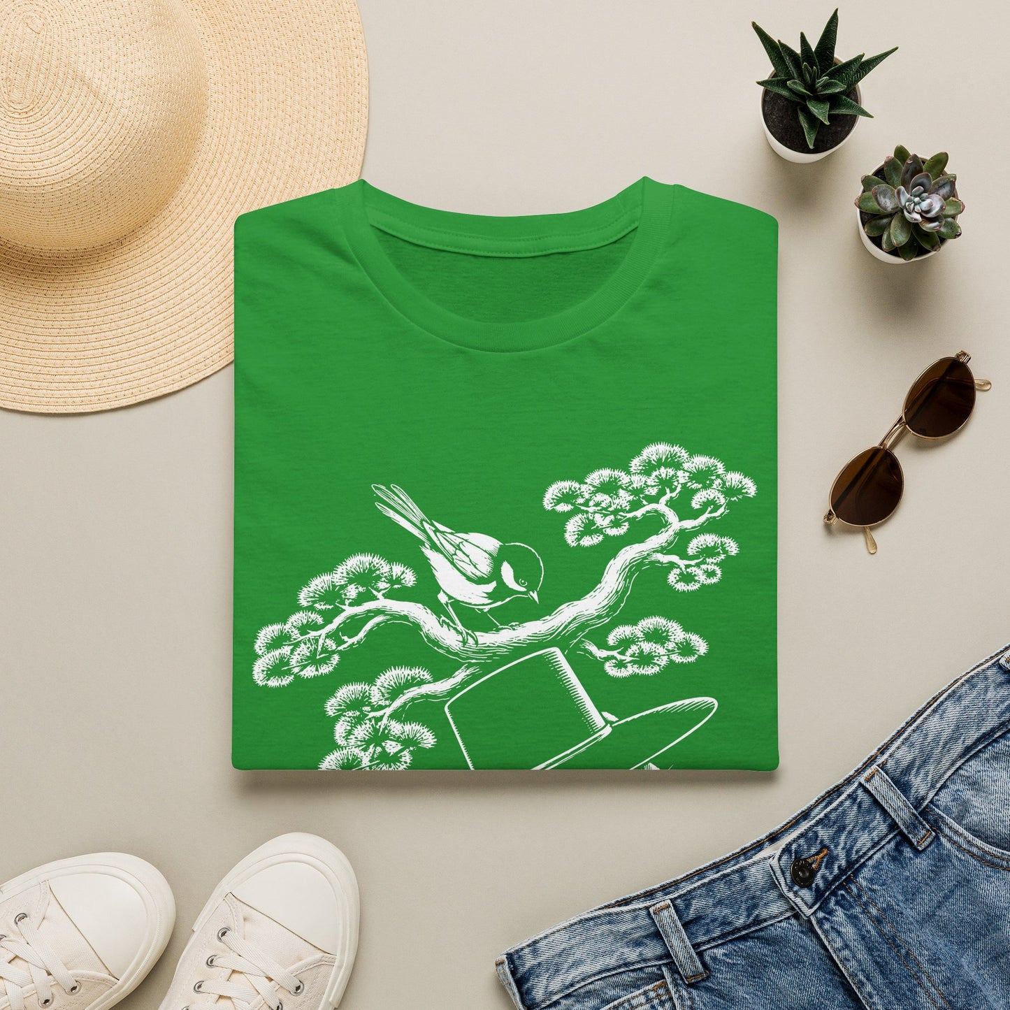 Cat in Top Hat T-Shirt — Whimsical Noir Cat & Bird Graphic Tee