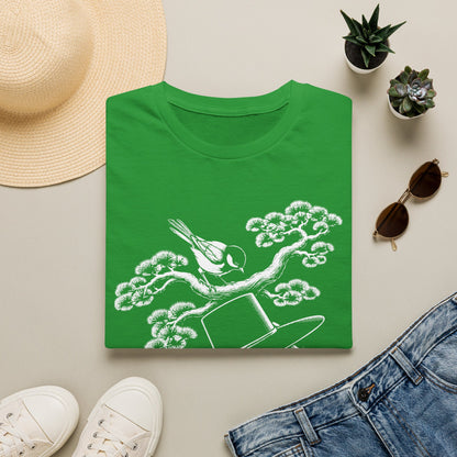 Cat in Top Hat T-Shirt — Whimsical Noir Cat & Bird Graphic Tee