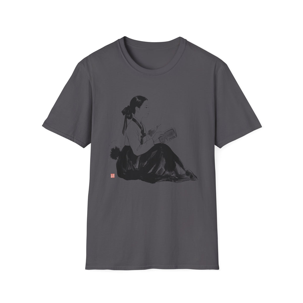 Vintage Korean Hanbok Reader T-Shirt — Gentle Ink Illustration Tee