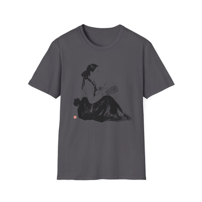 Vintage Korean Hanbok Reader T-Shirt — Gentle Ink Illustration Tee
