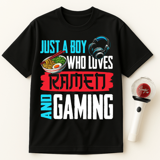 JUST A BOY WHO LOVES RAMEN AND GAMING UNISEX T-SHIRT