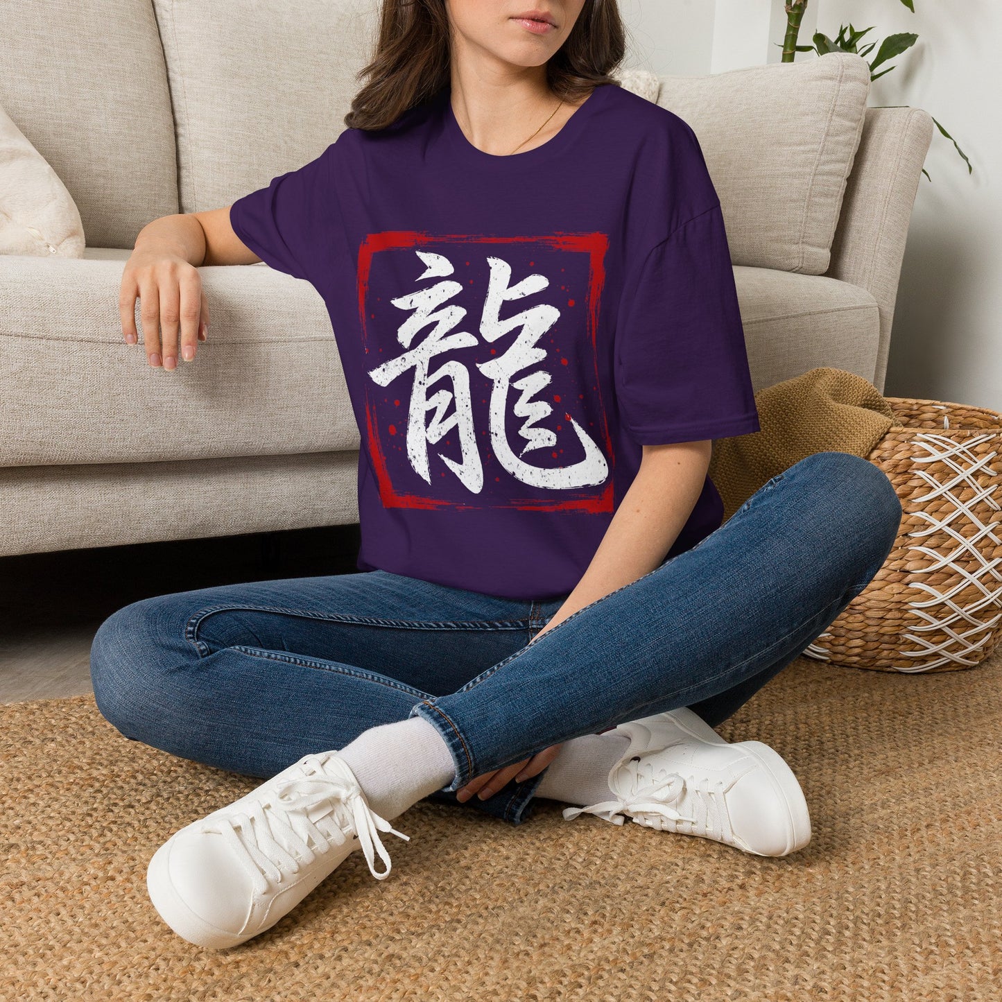 Dragon Kanji T-Shirt — Bold Red Stamp Japanese Calligraphy Tee