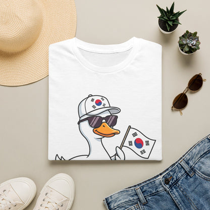 Korean Flag Duck T-Shirt — Cute Sunglasses Duck Holding South Korea Flag