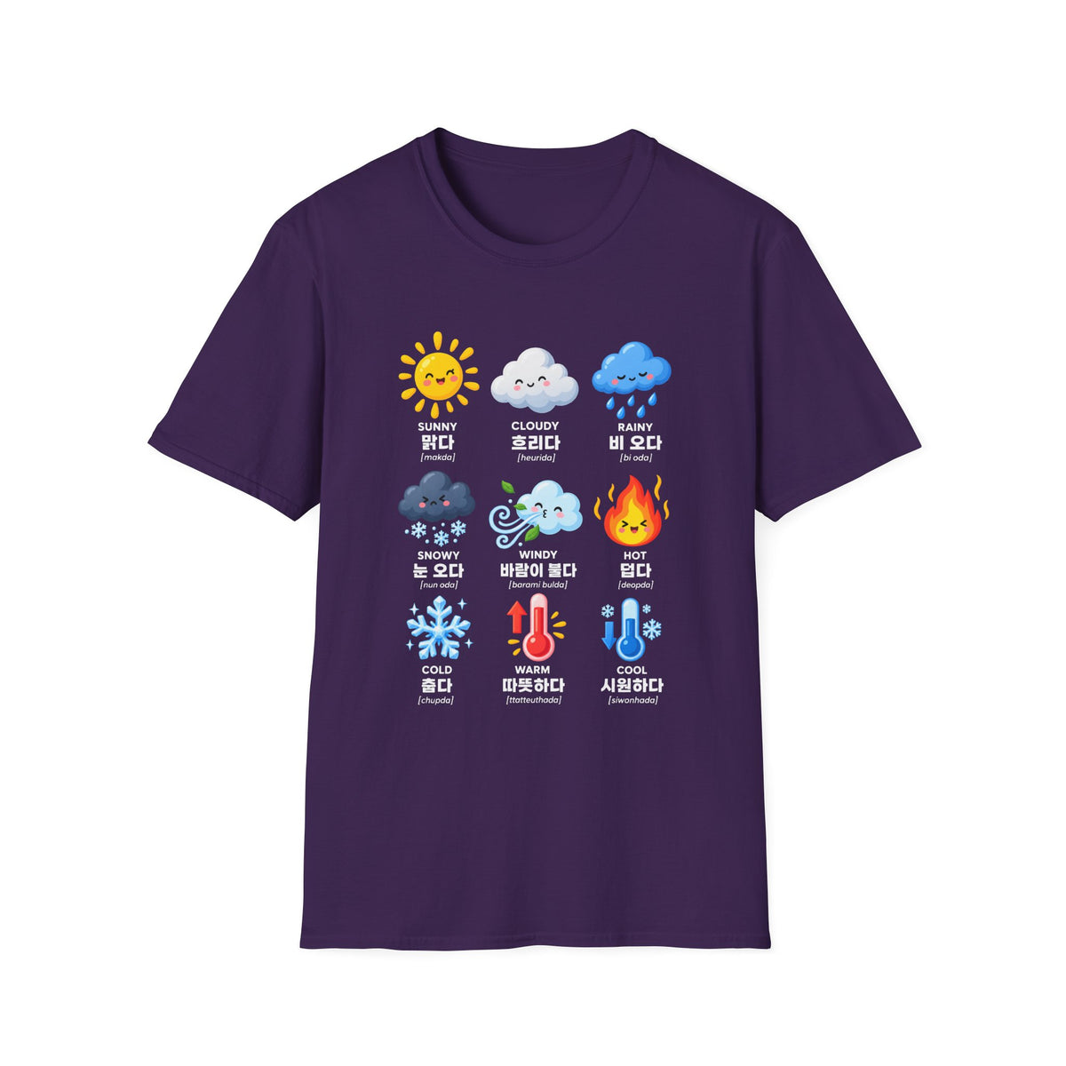 Weather Emoji Chart T-Shirt — Sunny Cloudy Rainy Korean Weather Icons