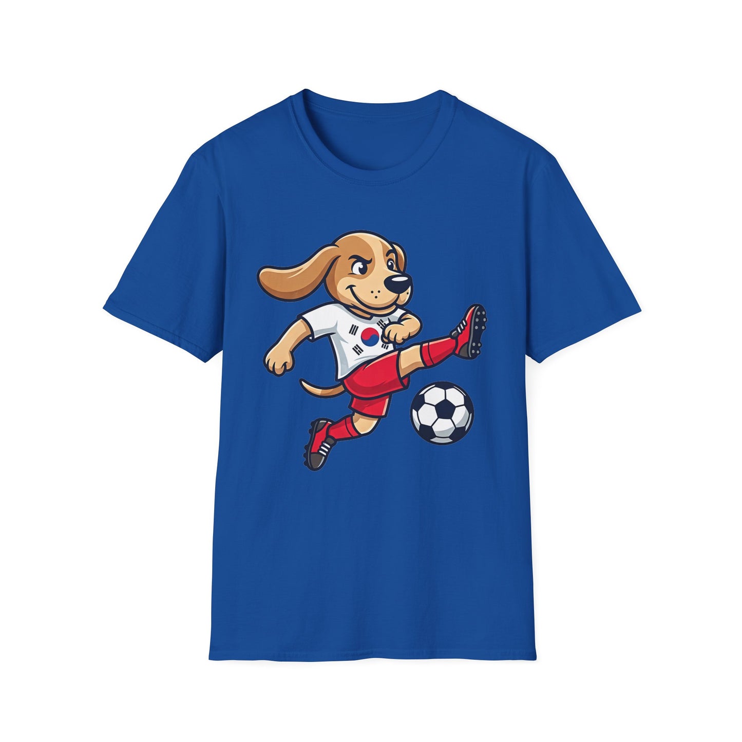 Kids’ Soccer Dog T-Shirt — Cute Cartoon Puppy Kicking Ball (Korean Flag Jersey)