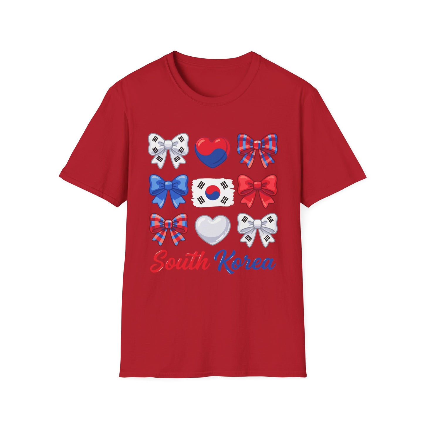 South Korea Bow Graphic T‑Shirt — Korean Flag Heart & Ribbon Design
