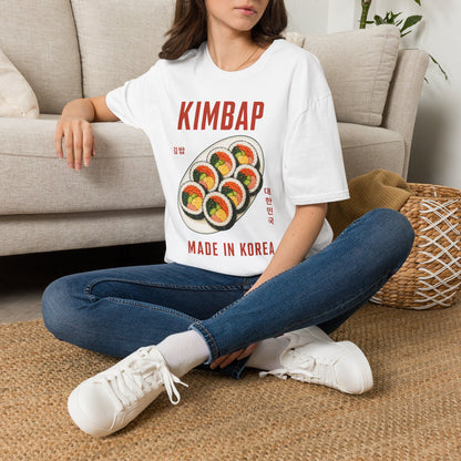 Kimbap T-Shirt — Retro Korean Food Graphic Tee ("KIMBAP" with Made in Korea Roll Art)