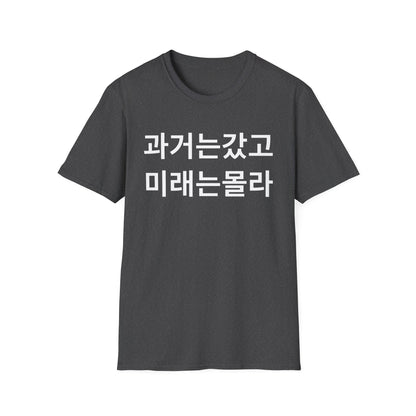 Korean Phrase T-Shirt — '과거는갔고 미래는몰라' Minimalist Typography Tee