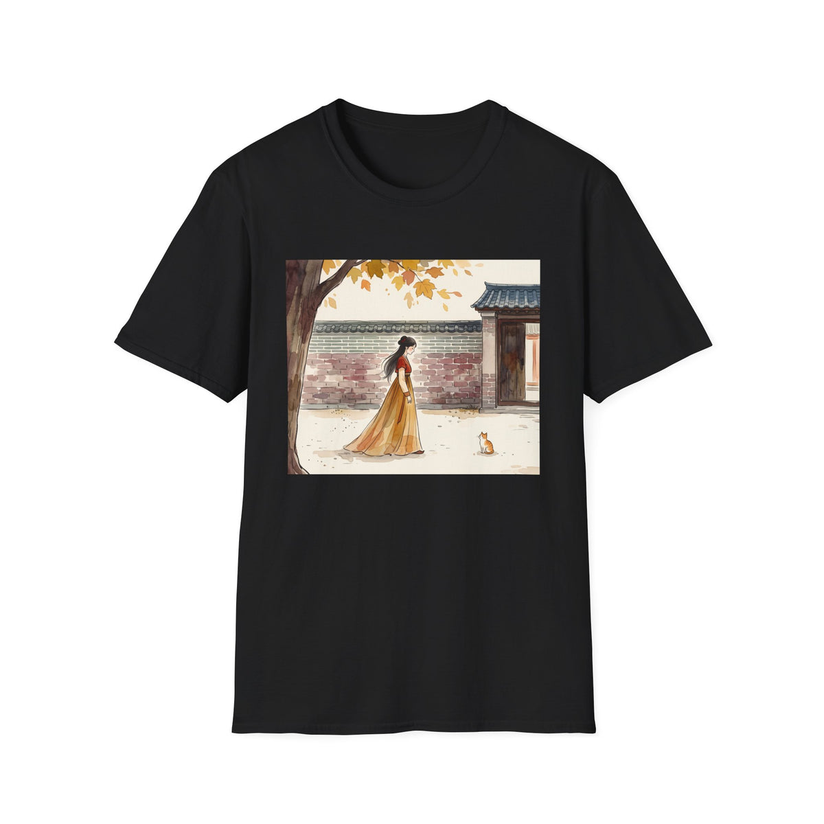 Autumn Stroll Tee — Woman in Traditional Dress Illustration