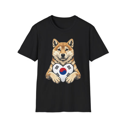 Shiba Inu Heart Tee — Cute Dog Holding South Korean Flag Graphic T-Shirt