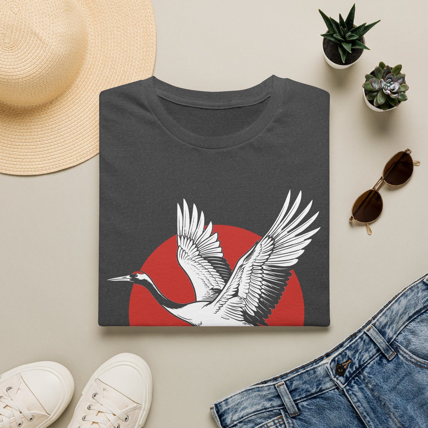 Crane Rising T-Shirt — Vintage Japanese Red Sun Graphic Tee
