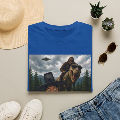 Funny Bigfoot Selfie T-Shirt — UFO, T-Rex & Sasquatch Wilderness Tee