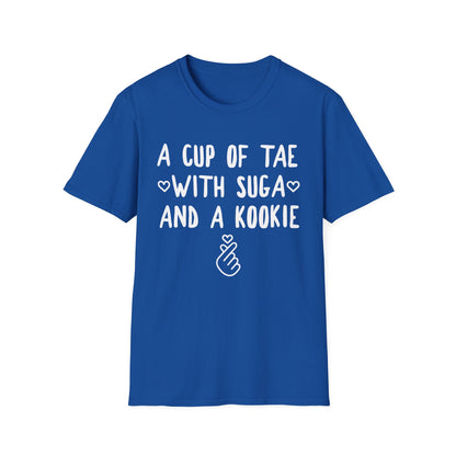 A Cup of Tae with Suga and a Kookie T-Shirt — BTS Fan Quote Tee