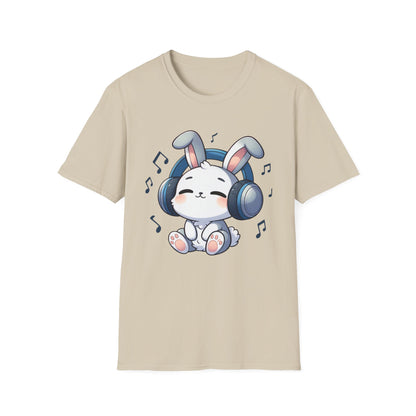 Cute Bunny Music Unisex Softstyle T-Shirt - Perfect Gift for Music Lovers
